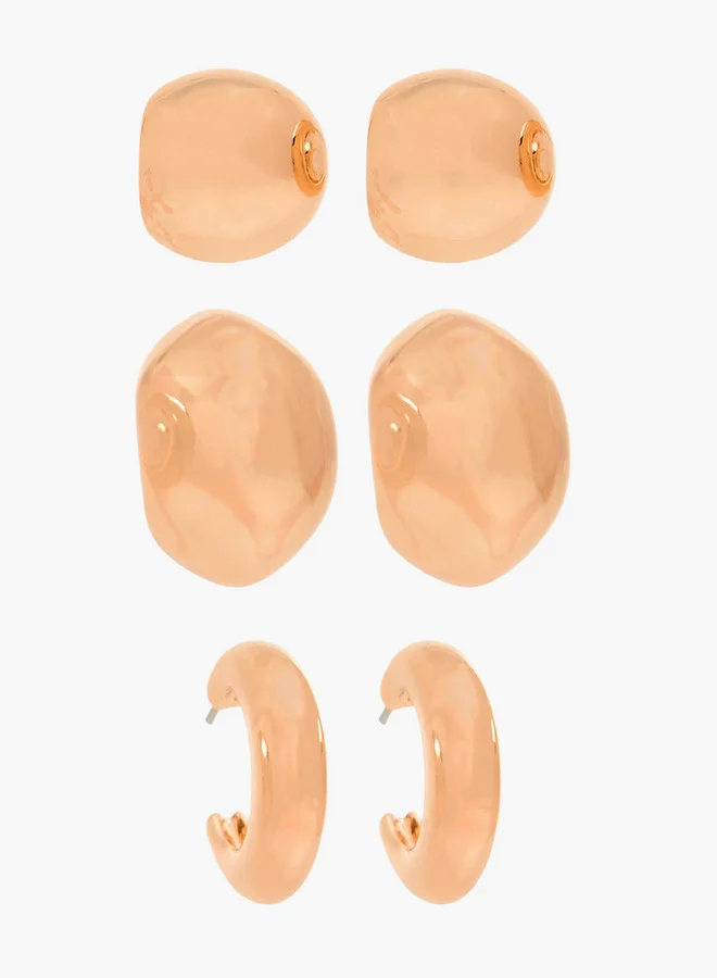 Pack Of 3 Gold Tone Earrings With Pushback Closure
